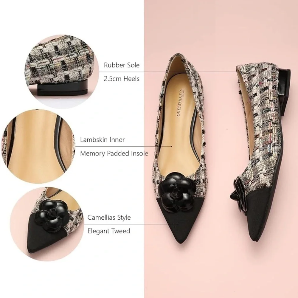 C. Paravano Flat Shoes Women I Pointed Toe Shoes For Women I Women Pumps I Tweed